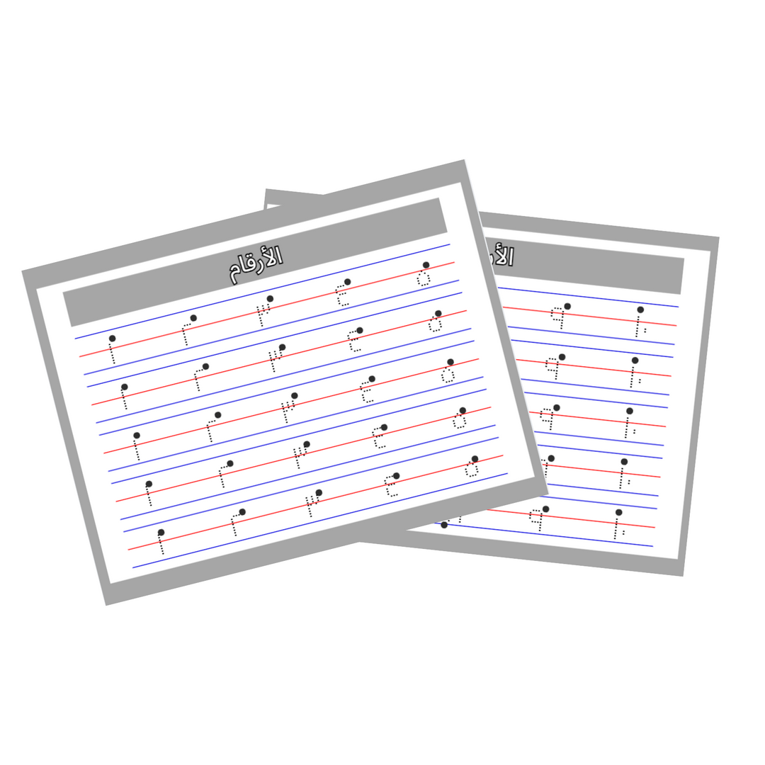 Two sheets of lined paper with red and blue lines on a white background
