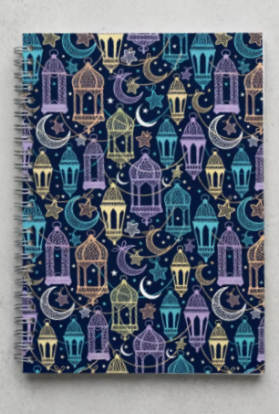 elegant notebook features plain lined pages and a captivating blue oriental pattern on the front and back covers